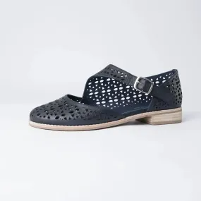 Albion Navy Leather Flats