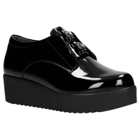 Black Leather Oxfords Wedges with Silver Details | 4609531