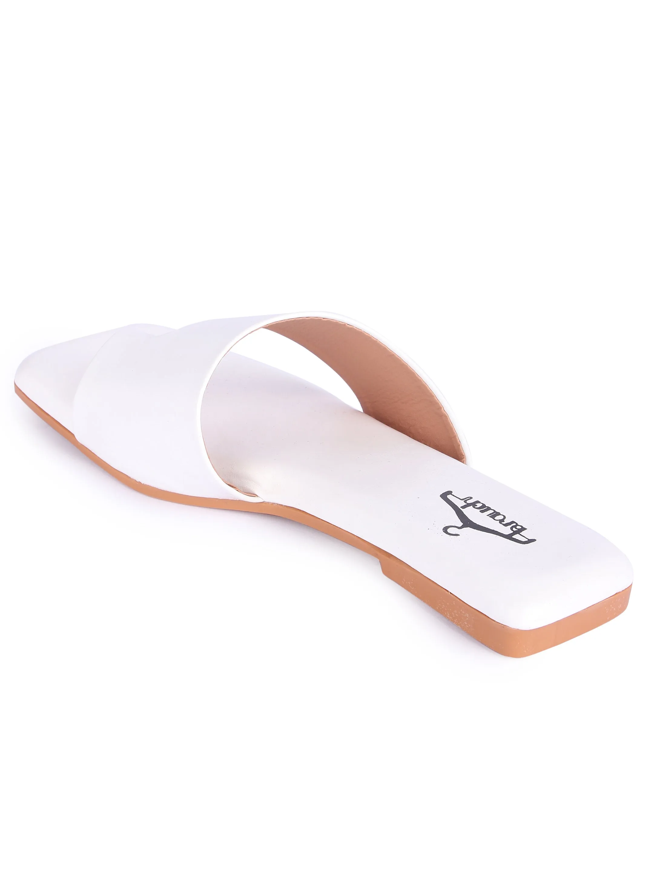 Brauch White Thumb Strap Square Toe Flats