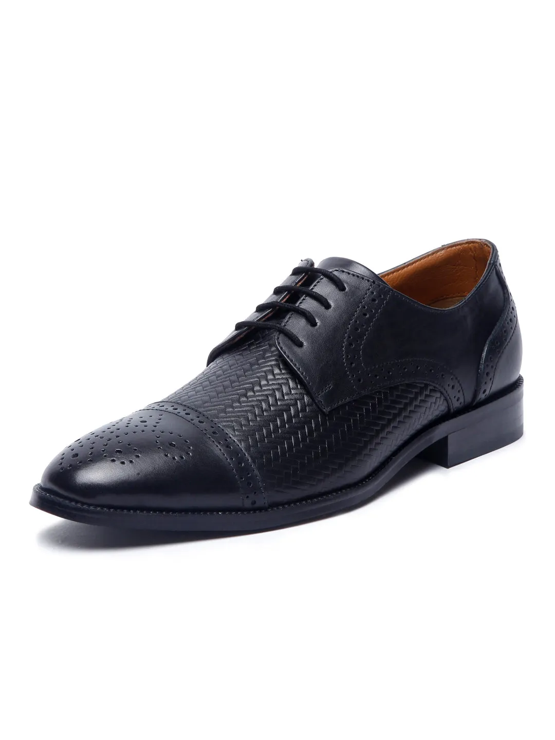 Jet Black Handmade Premium Italian Leather Weaved Oxfords