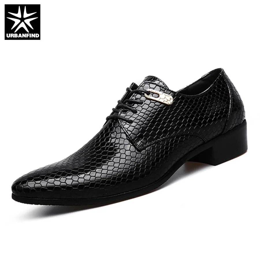 New Imitate Snake Leather Men Oxford Shoes Lace Up Casual Business Men Pointed Shoes Brand Men Wedding Men Dress Boat Shoes