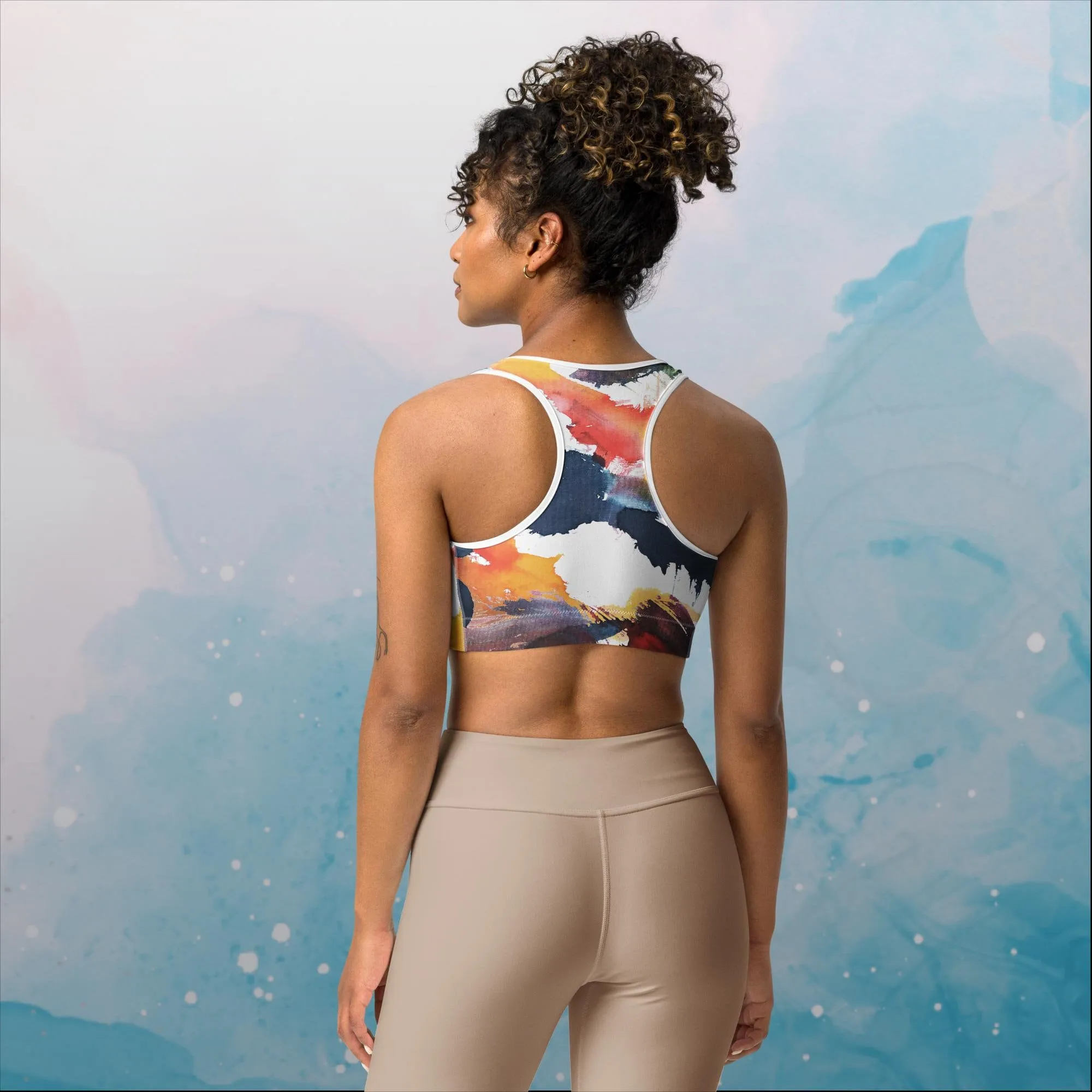 Primary Color Pallet Paint Print Womens Sports Bra