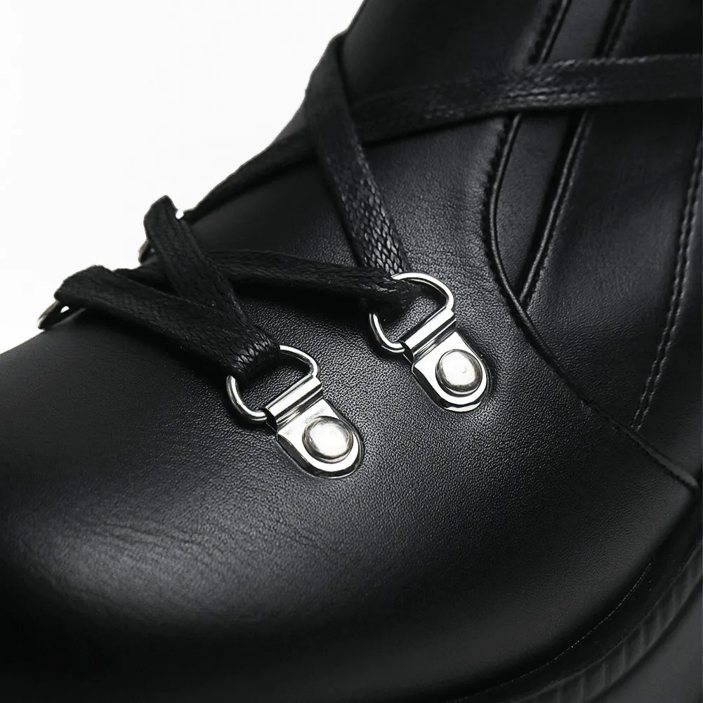 Punk Gothic High Platform Boots, Amazing Lace-Up Mid-Calf Shoes For Women