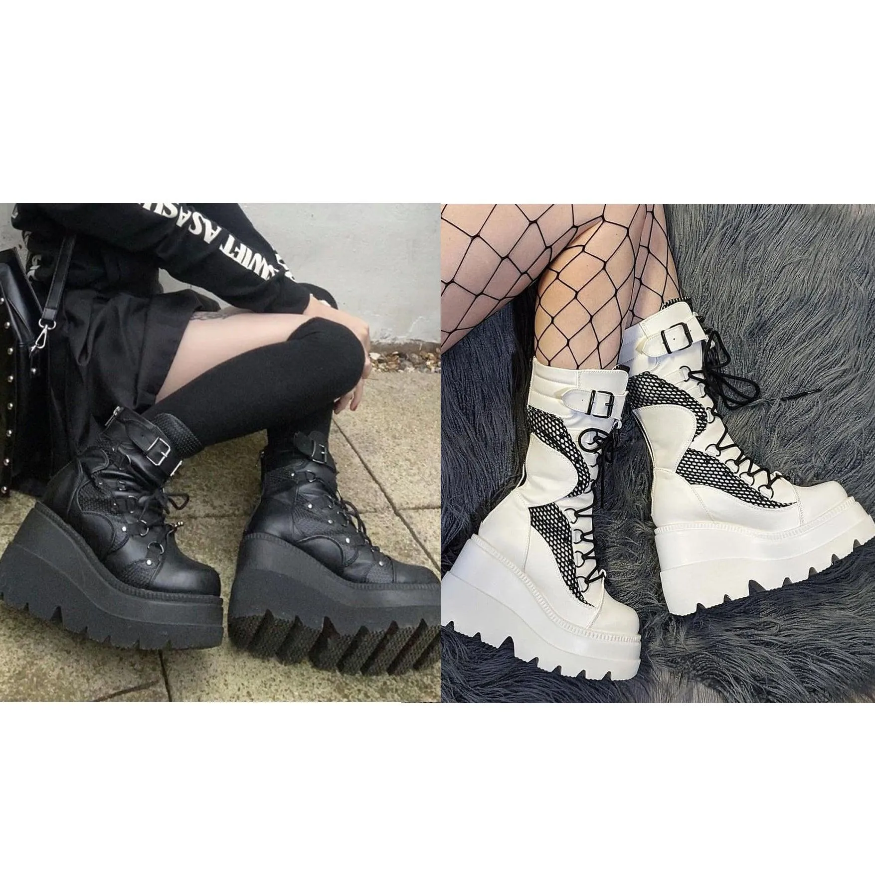Punk Gothic High Platform Boots, Amazing Lace-Up Mid-Calf Shoes For Women