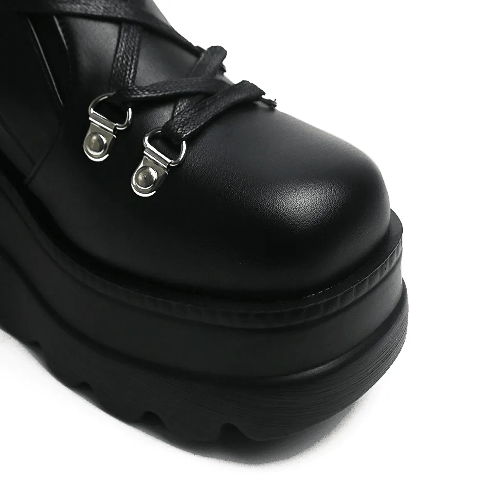 Punk Gothic High Platform Boots, Amazing Lace-Up Mid-Calf Shoes For Women