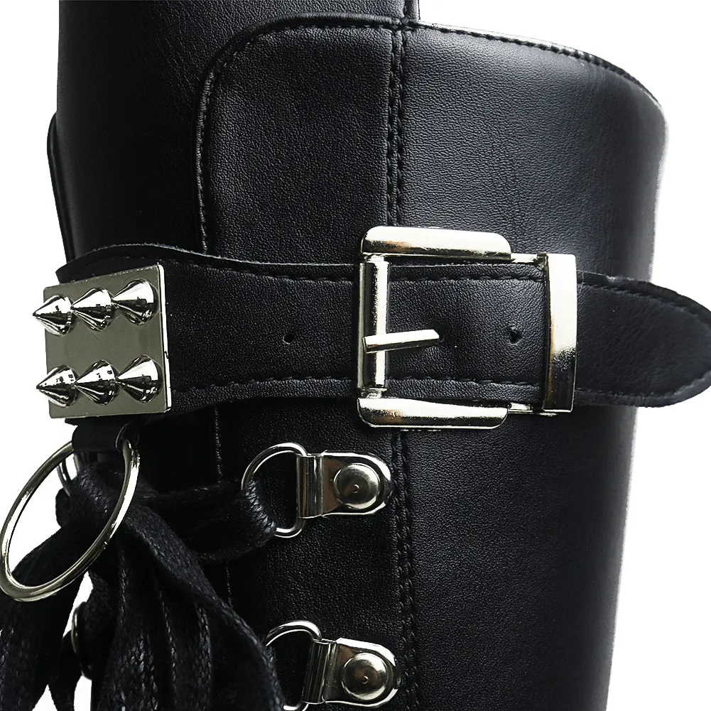 Punk Gothic High Platform Boots, Amazing Lace-Up Mid-Calf Shoes For Women