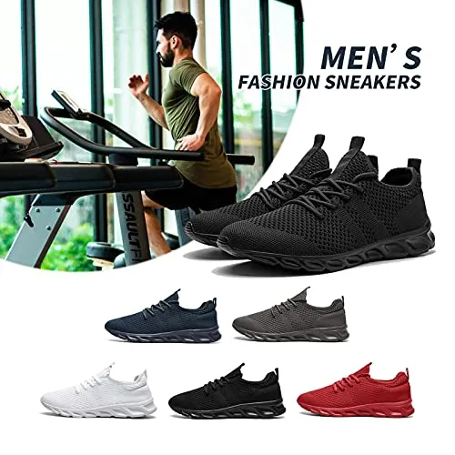 Tvtaop Tennis Shoes for Mens Athletic Running Shoes Lightweight Casual Sneakers Non Slip Walking Gym Sport Shoes Black,Mens Size 10