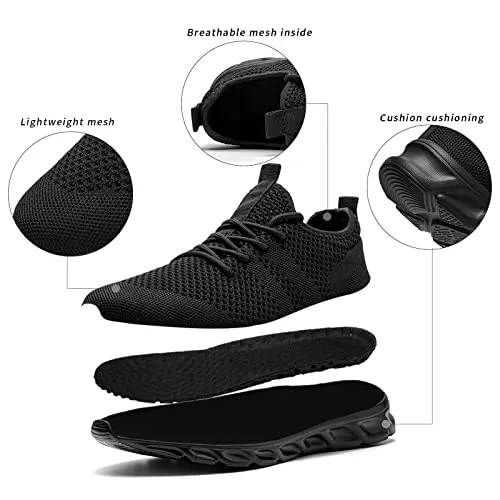 Tvtaop Tennis Shoes for Mens Athletic Running Shoes Lightweight Casual Sneakers Non Slip Walking Gym Sport Shoes Black,Mens Size 10